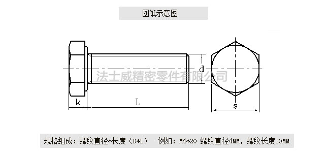 DIN933全牙不銹鋼外六角是不銹鋼緊固件系列中常用的一種，和螺母相配合，使用在對產(chǎn)品有較高的防腐要求和表面光潔度要求較高的地方,不銹鋼外六角螺絲一般有全牙和半牙兩種 ，而半牙的產(chǎn)品則分為粗桿半牙和細桿半牙。生產(chǎn)不銹鋼外六角螺絲材料常用的有SUS304和SUS316兩種。流通的不銹鋼外六角螺絲大部分均為全牙。尺寸規(guī)格1